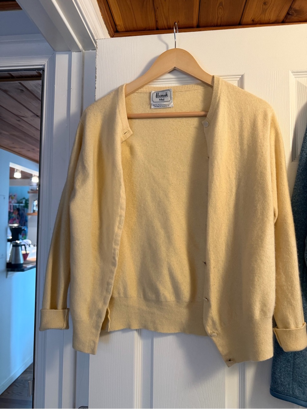 Harrods Vintage Pale Yellow Button-Front Cashmere Blend Cardigan